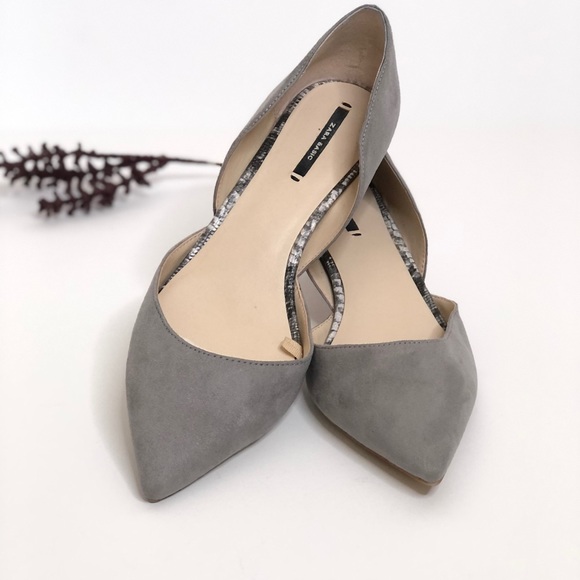 Zara D’Orsay Gray Faux Suede Kitten Heels Pointed - Picture 6 of 7
